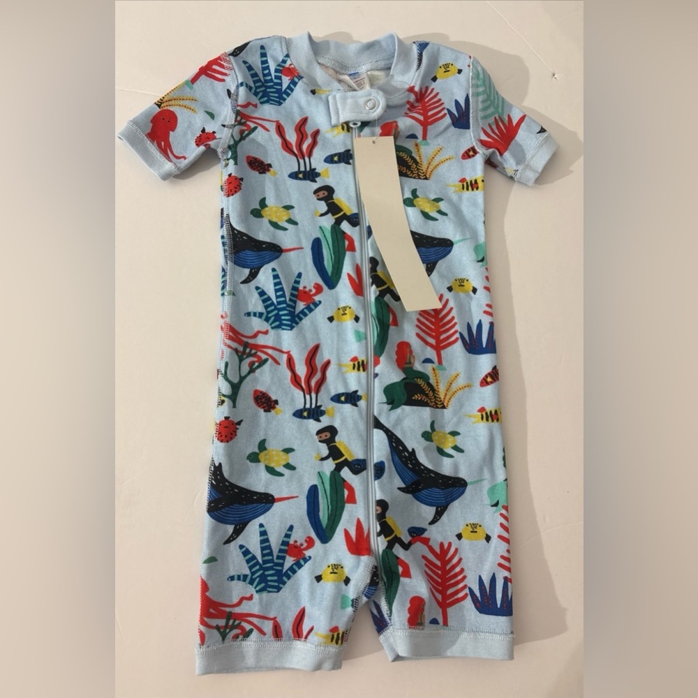 Hanna Andersson Shortie Sleeper Pajama Organic Cotton Sz 85 CM 2T NEW Sea life